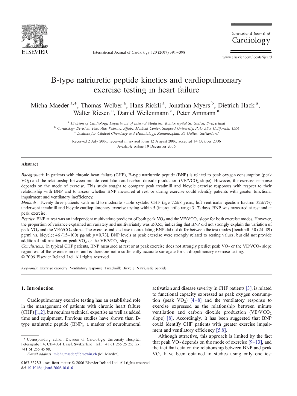 B-type natriuretic peptide kinetics and cardiopulmonary exercise testing in heart failure