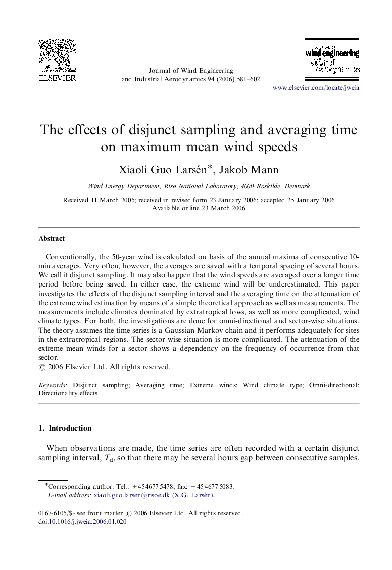 The effects of disjunct sampling and averaging time on maximum mean wind speeds