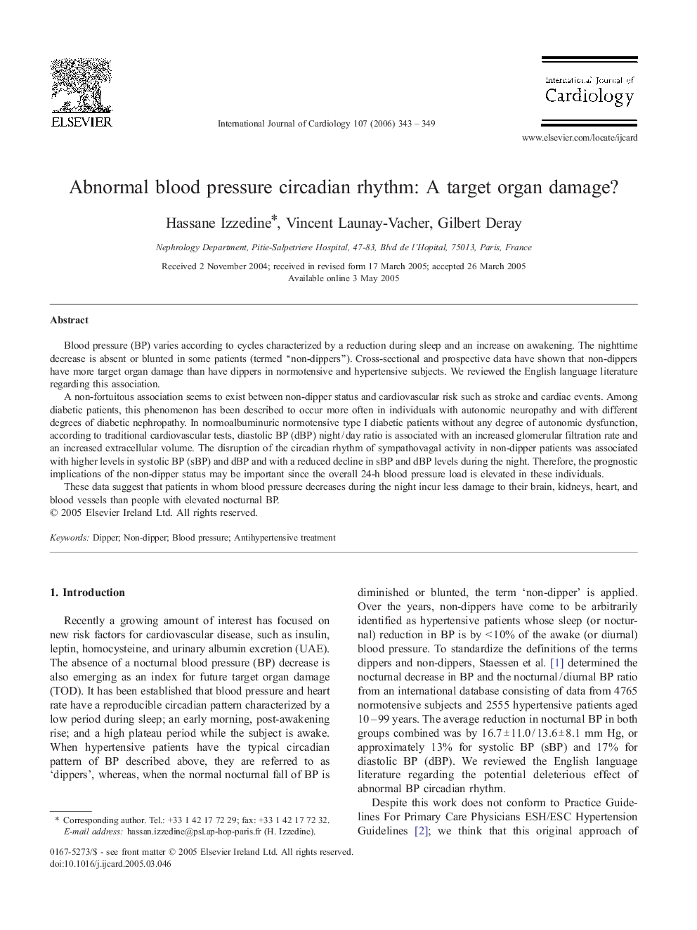 Abnormal blood pressure circadian rhythm: A target organ damage?