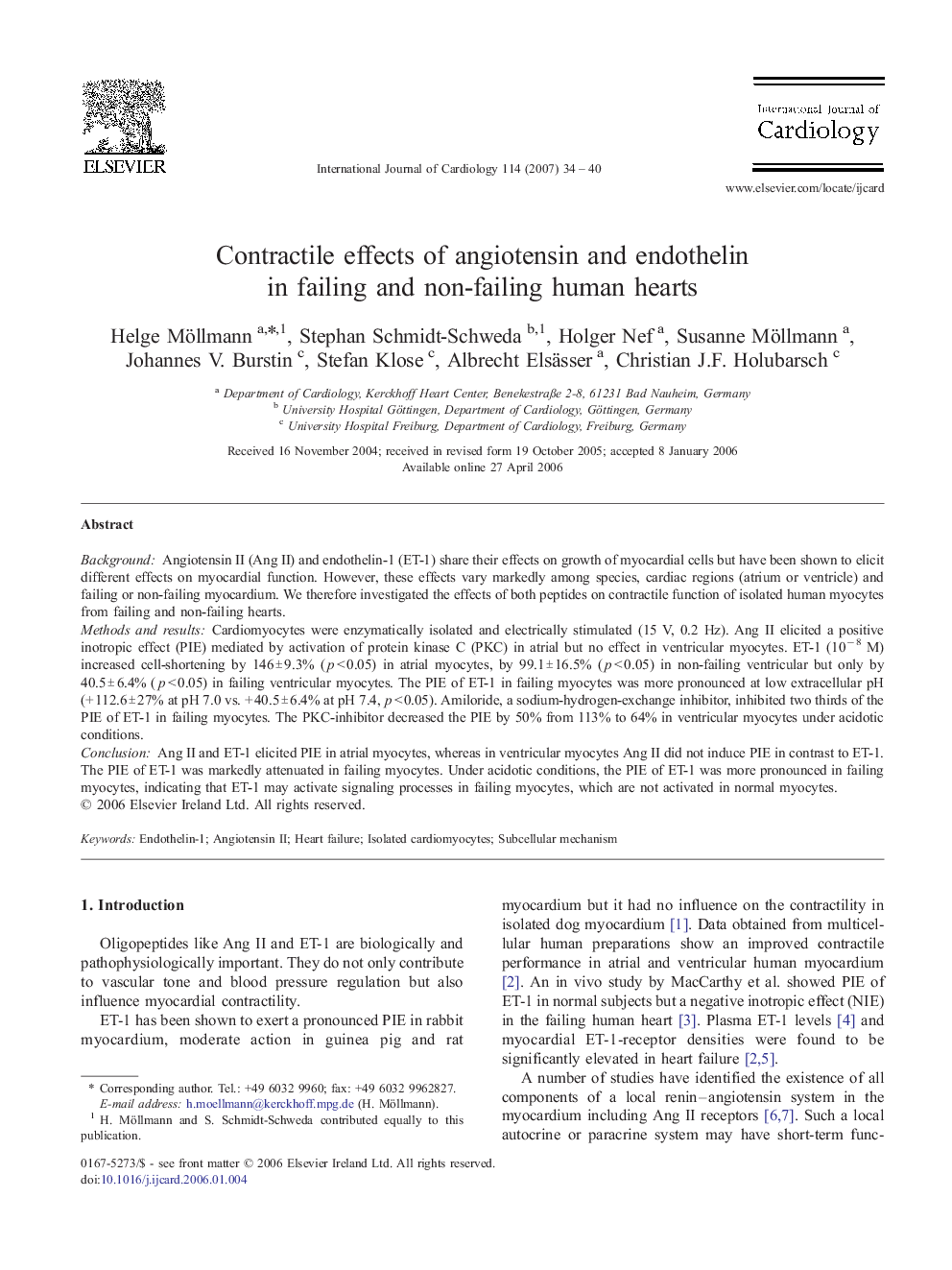 Contractile effects of angiotensin and endothelin in failing and non-failing human hearts