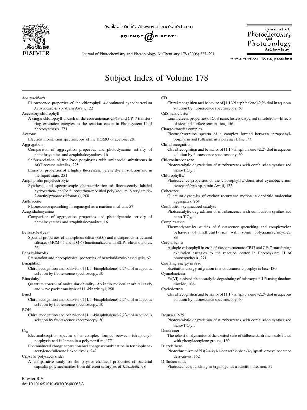 Subject Index of Volume 178