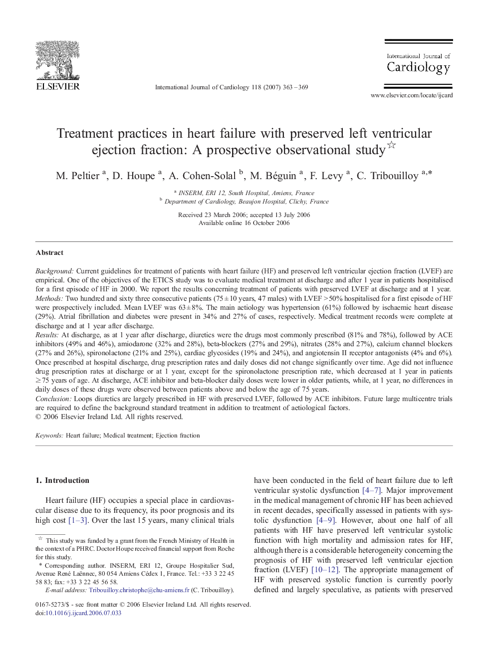 Treatment practices in heart failure with preserved left ventricular ejection fraction: A prospective observational study 