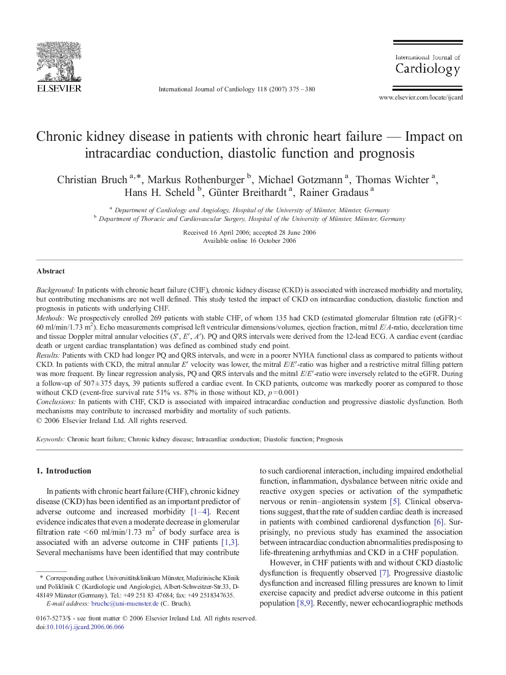 Chronic kidney disease in patients with chronic heart failure — Impact on intracardiac conduction, diastolic function and prognosis