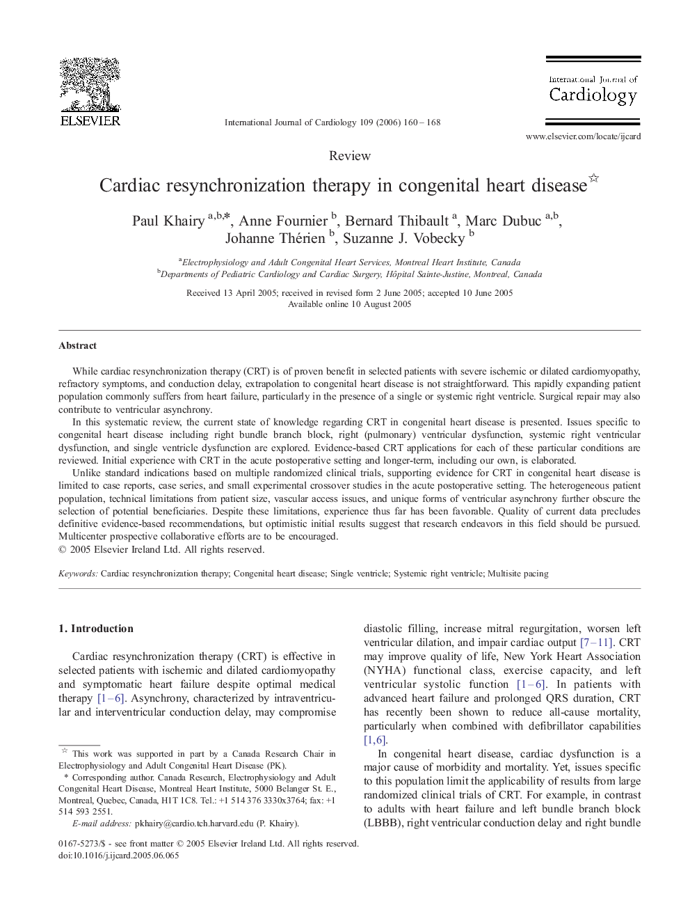 Cardiac resynchronization therapy in congenital heart disease 