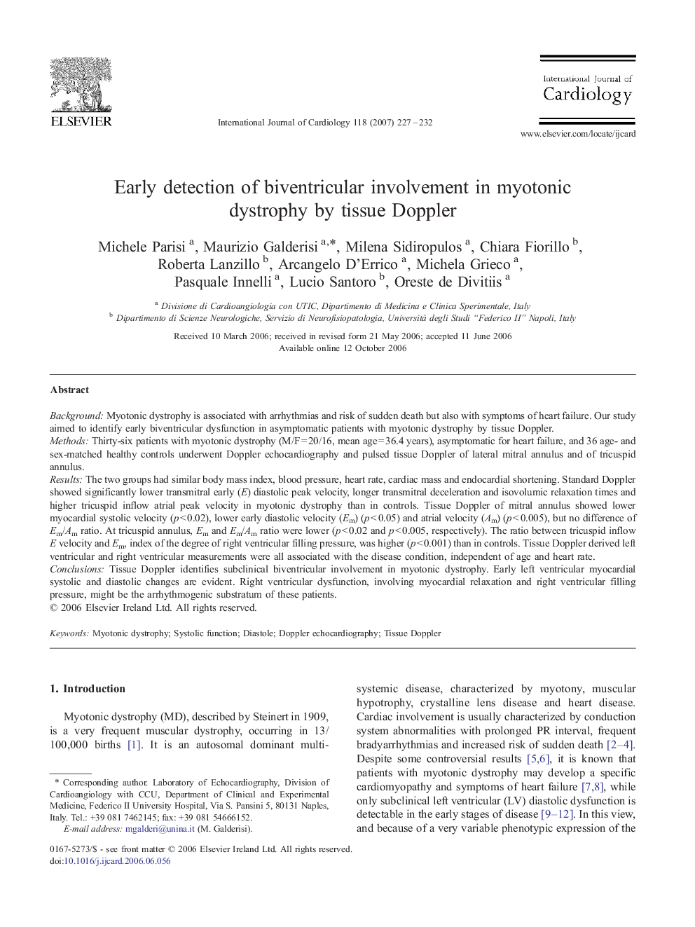 Early detection of biventricular involvement in myotonic dystrophy by tissue Doppler