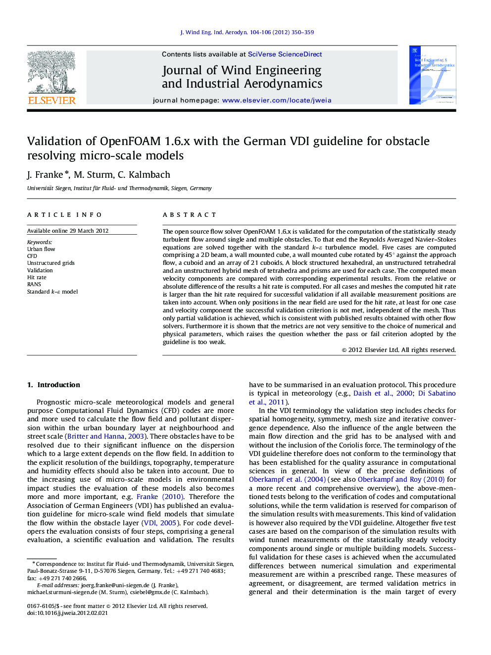 Validation of OpenFOAM 1.6.x with the German VDI guideline for obstacle resolving micro-scale models