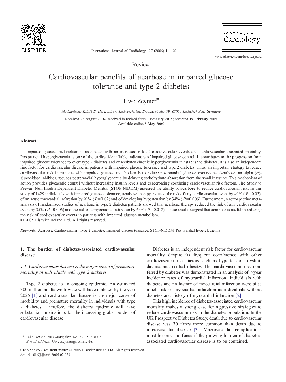 Cardiovascular benefits of acarbose in impaired glucose tolerance and type 2 diabetes