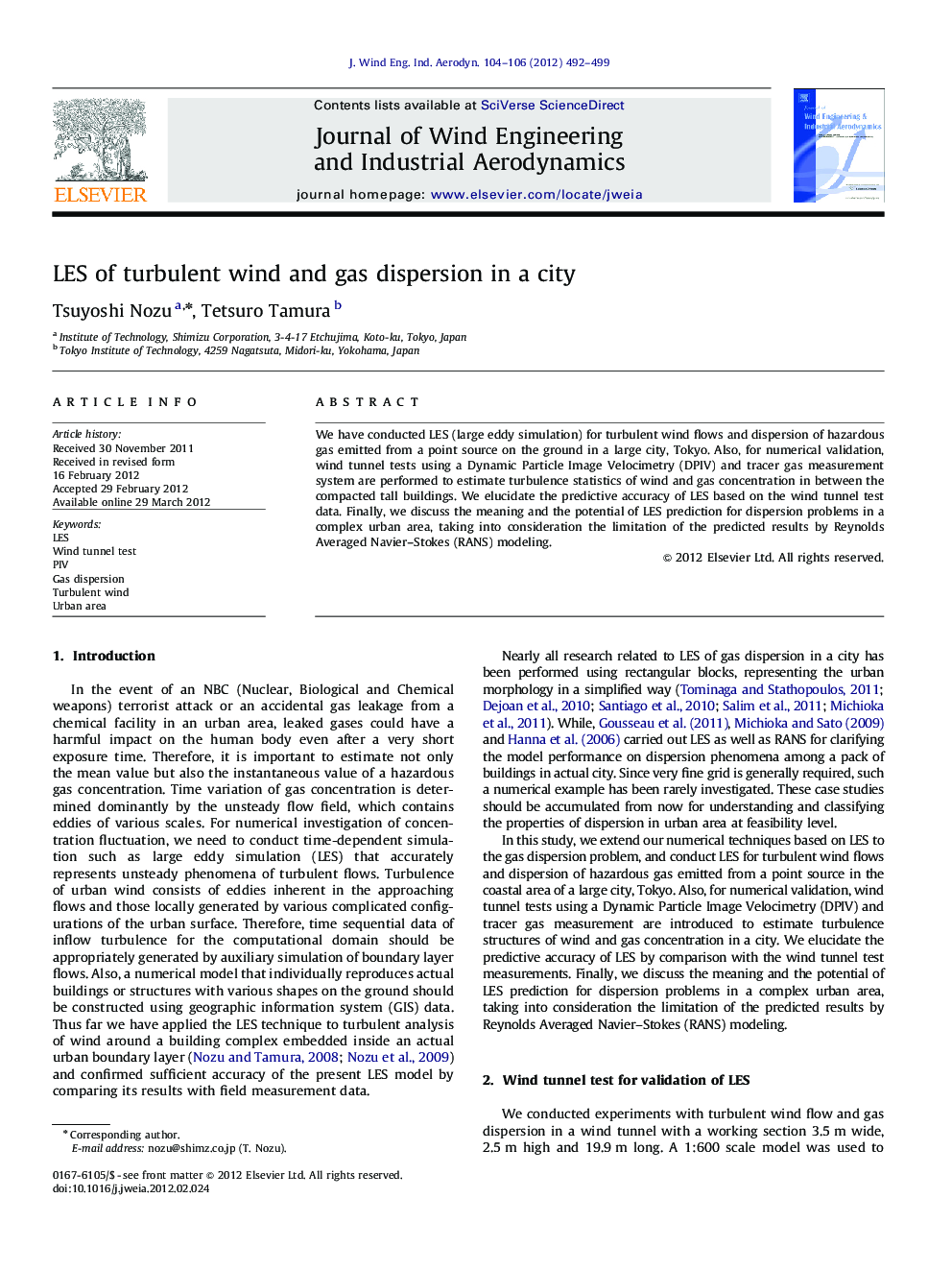 LES of turbulent wind and gas dispersion in a city