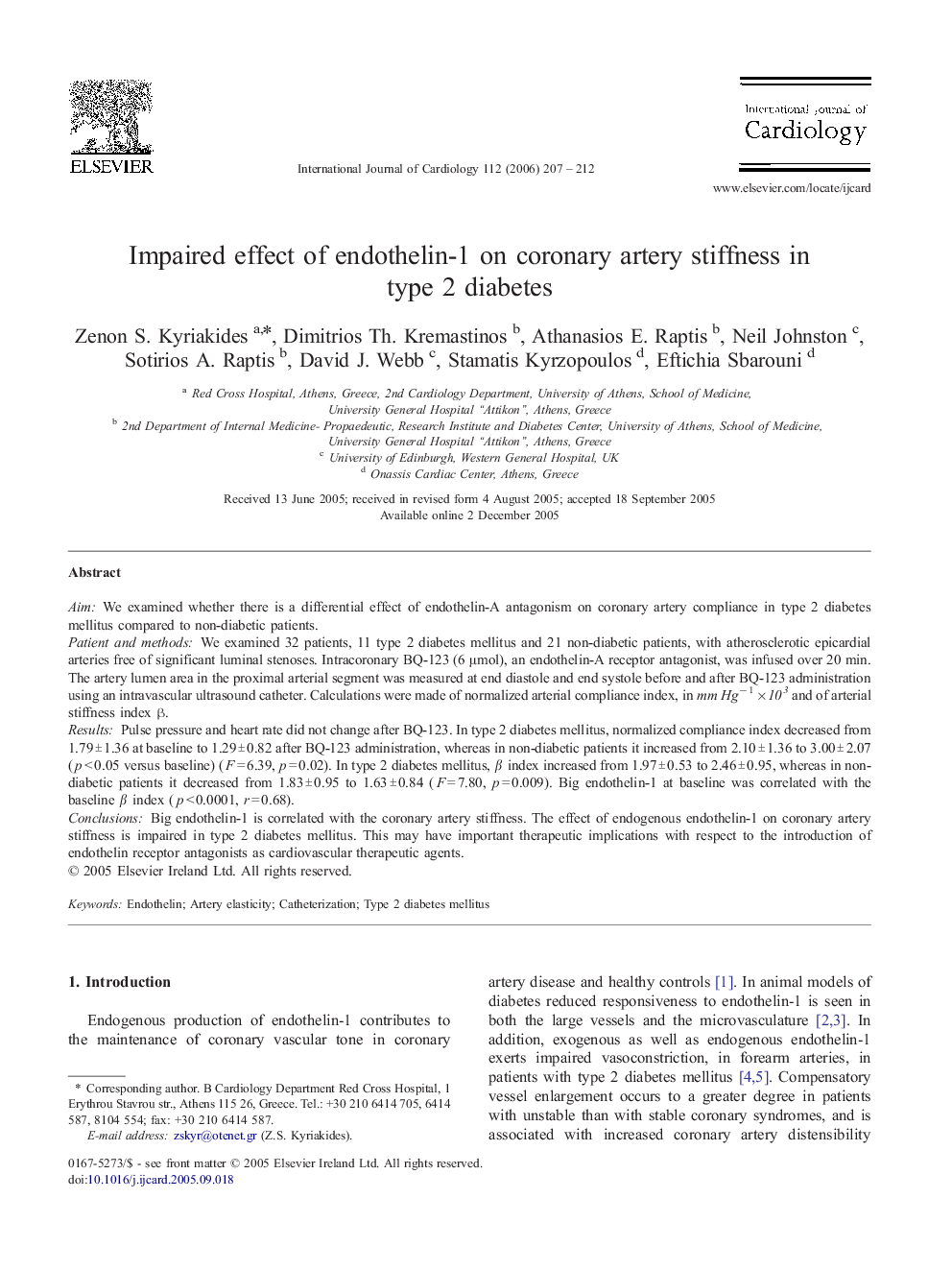 Impaired effect of endothelin-1 on coronary artery stiffness in type 2 diabetes