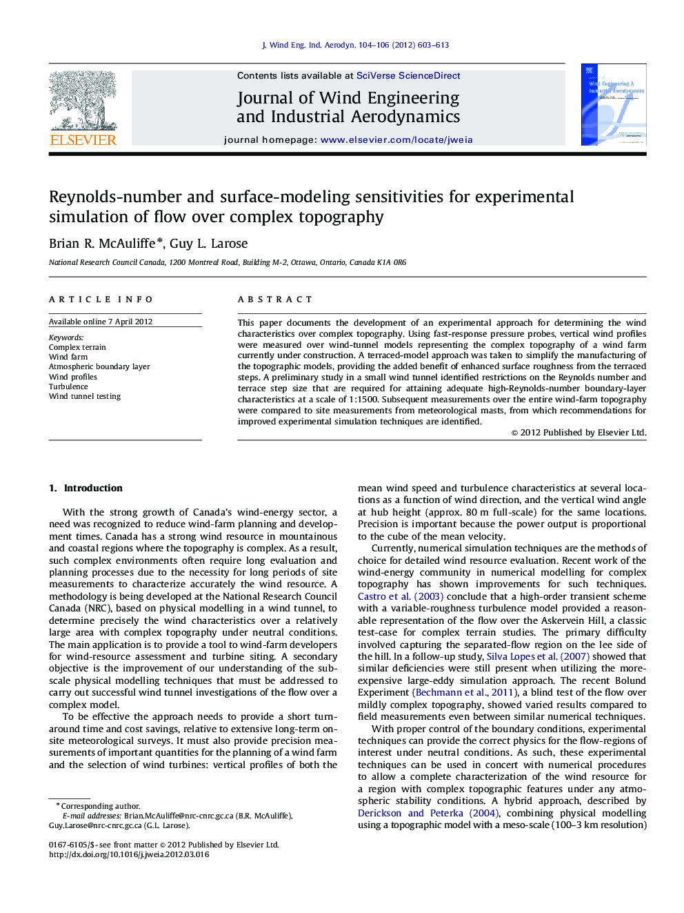 Reynolds-number and surface-modeling sensitivities for experimental simulation of flow over complex topography