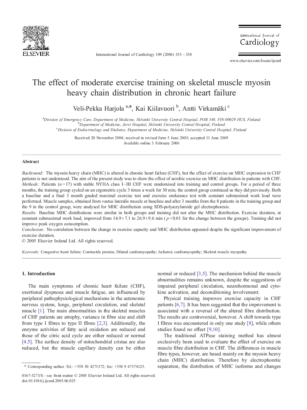 The effect of moderate exercise training on skeletal muscle myosin heavy chain distribution in chronic heart failure