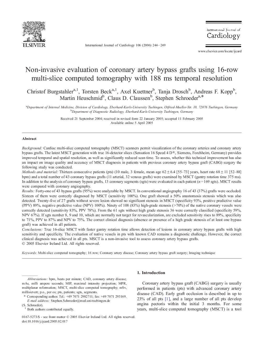 Non-invasive evaluation of coronary artery bypass grafts using 16-row multi-slice computed tomography with 188 ms temporal resolution