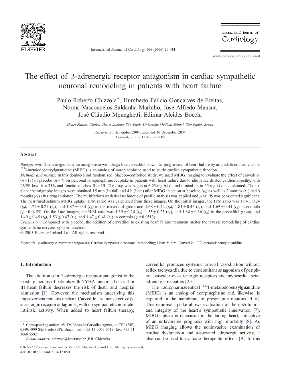 The effect of β-adrenergic receptor antagonism in cardiac sympathetic neuronal remodeling in patients with heart failure