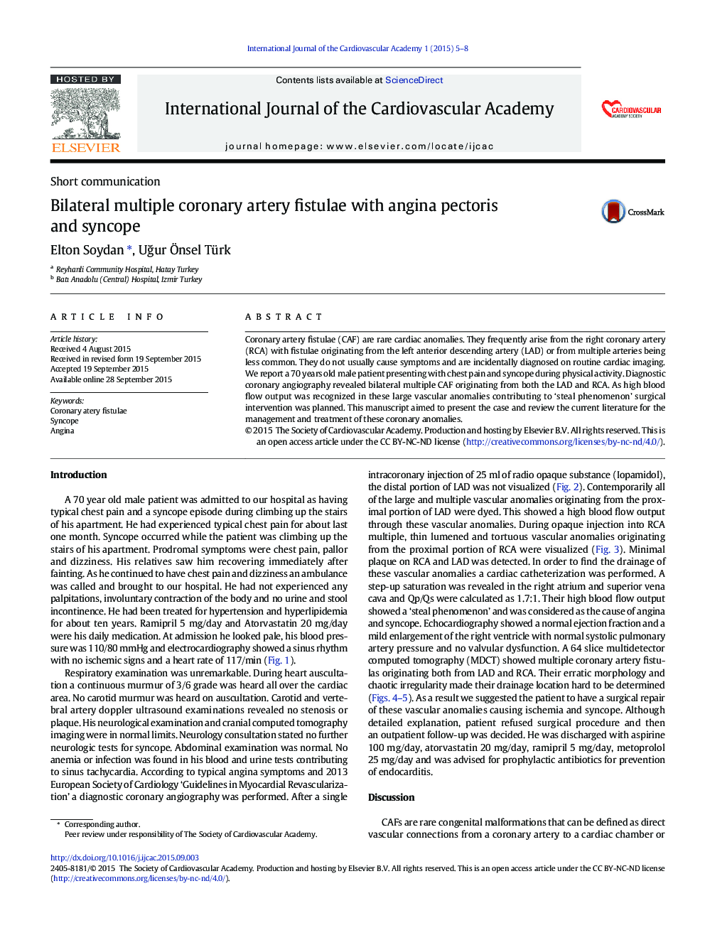 Bilateral multiple coronary artery fistulae with angina pectoris and syncope 