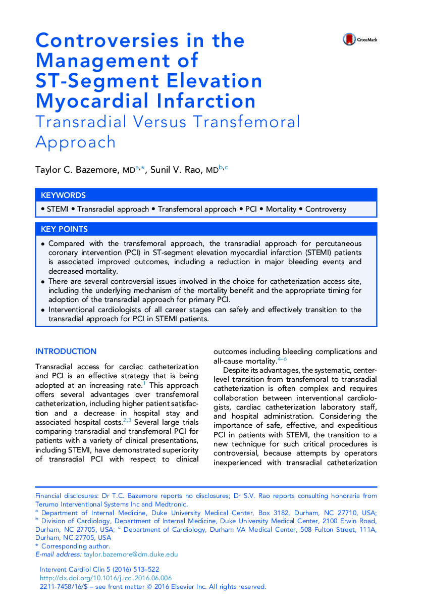 Controversies in the Management of ST-Segment Elevation Myocardial Infarction