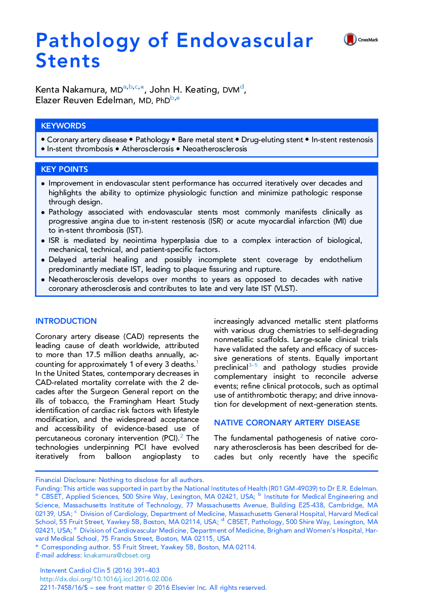 Pathology of Endovascular Stents