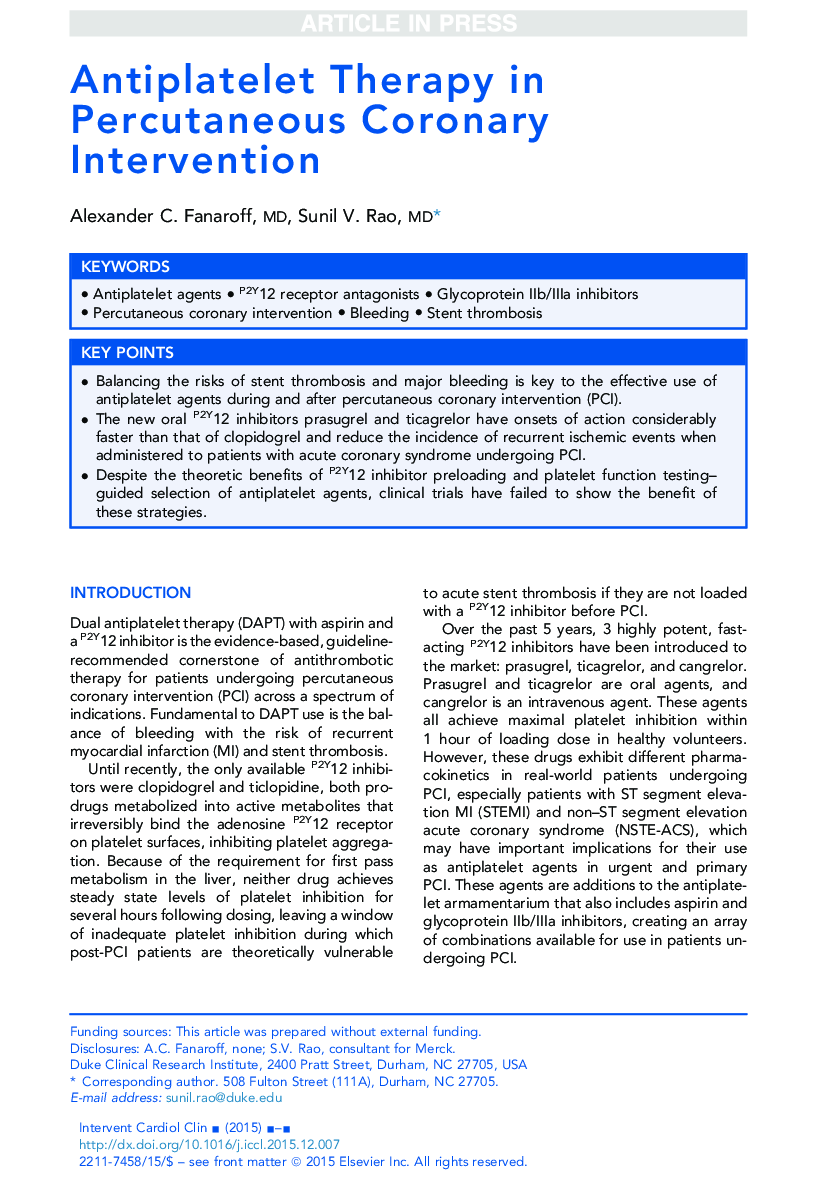 Antiplatelet Therapy in Percutaneous Coronary Intervention