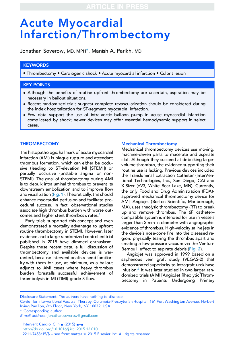 Acute Myocardial Infarction/Thrombectomy