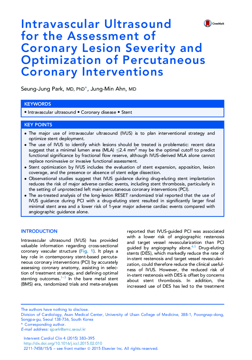 Intravascular Ultrasound for the Assessment of Coronary Lesion Severity and Optimization of Percutaneous Coronary Interventions