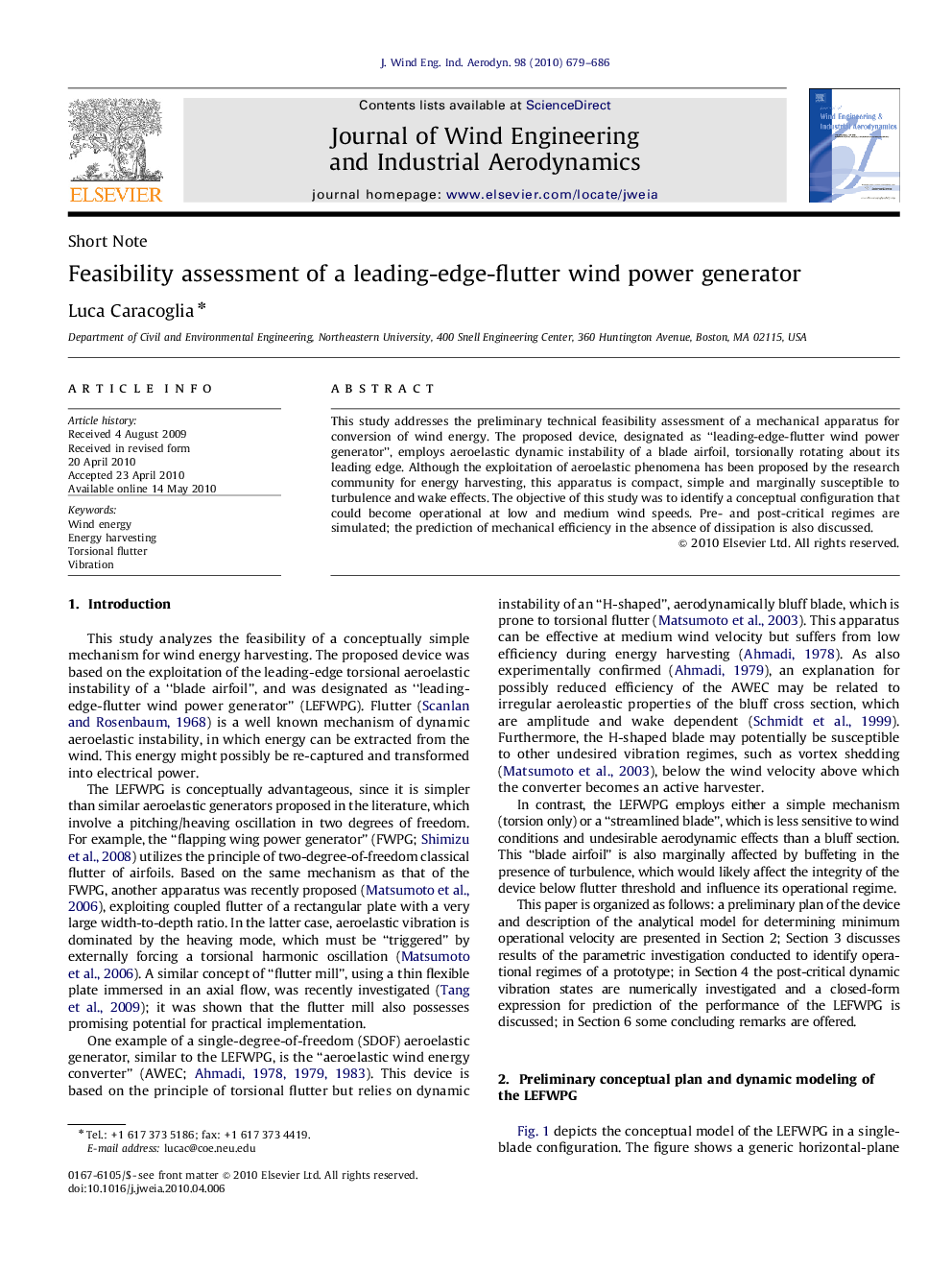 Feasibility assessment of a leading-edge-flutter wind power generator