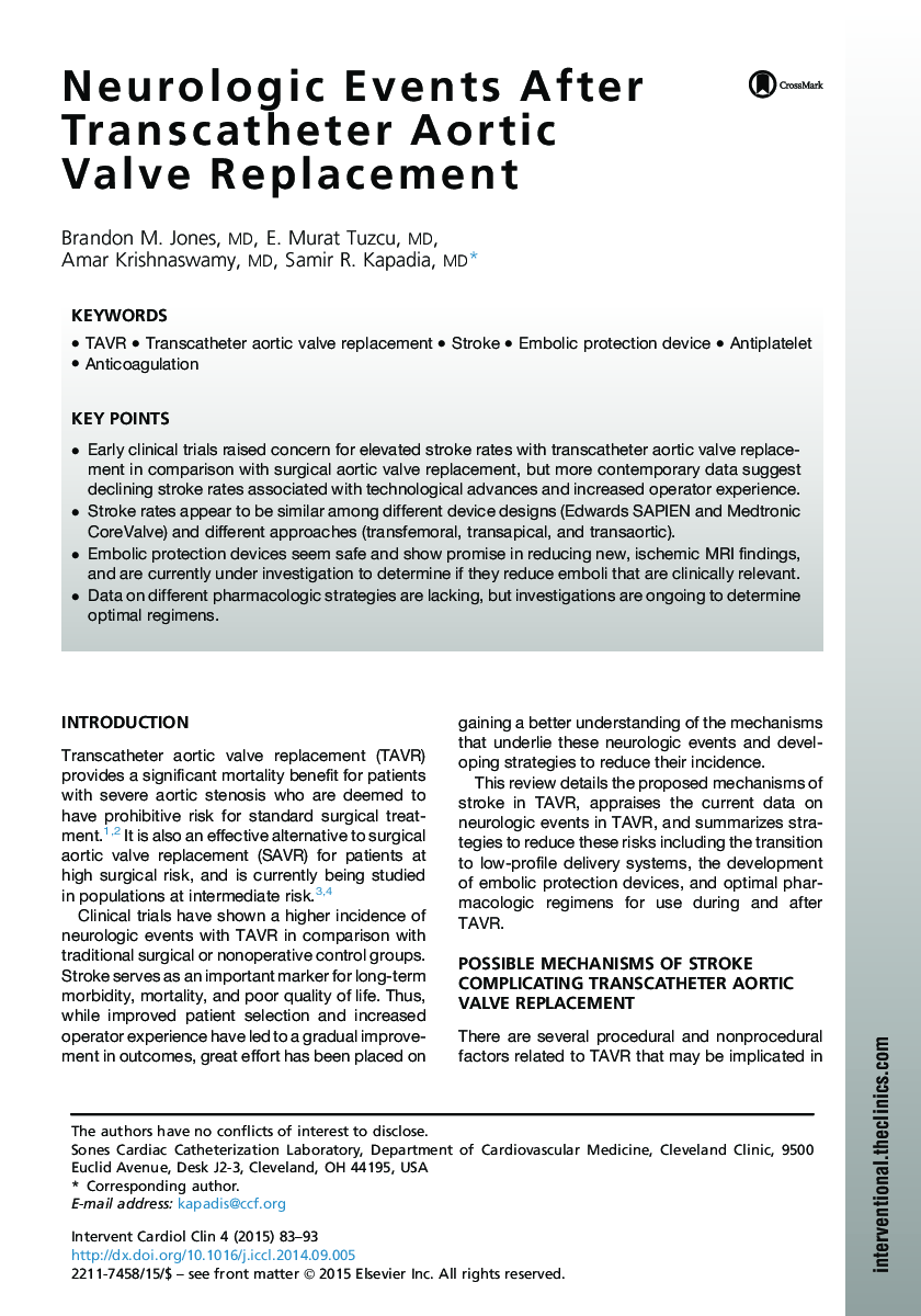 Neurologic Events After Transcatheter Aortic Valve Replacement