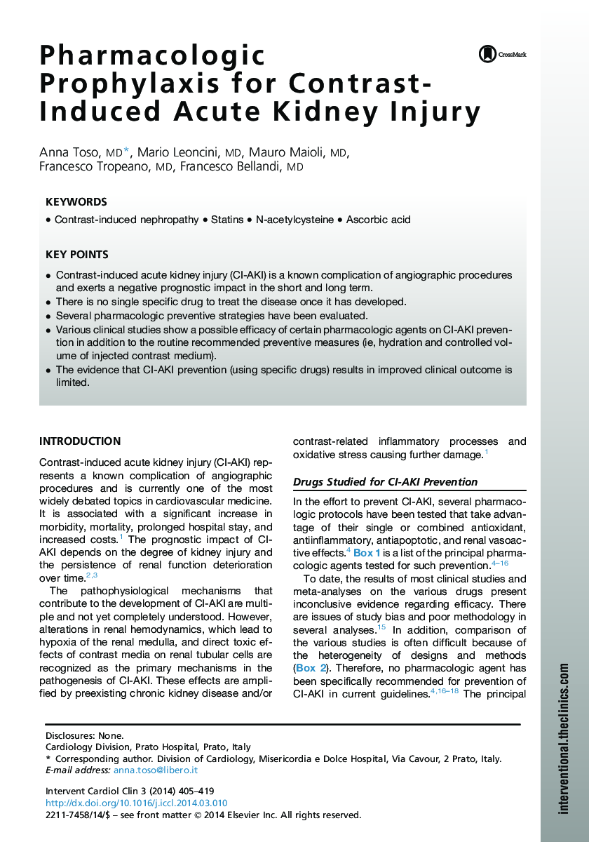 Pharmacologic Prophylaxis for Contrast-Induced Acute Kidney Injury