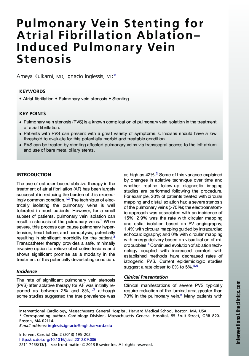 Pulmonary Vein Stenting for Atrial Fibrillation Ablation-Induced Pulmonary Vein Stenosis