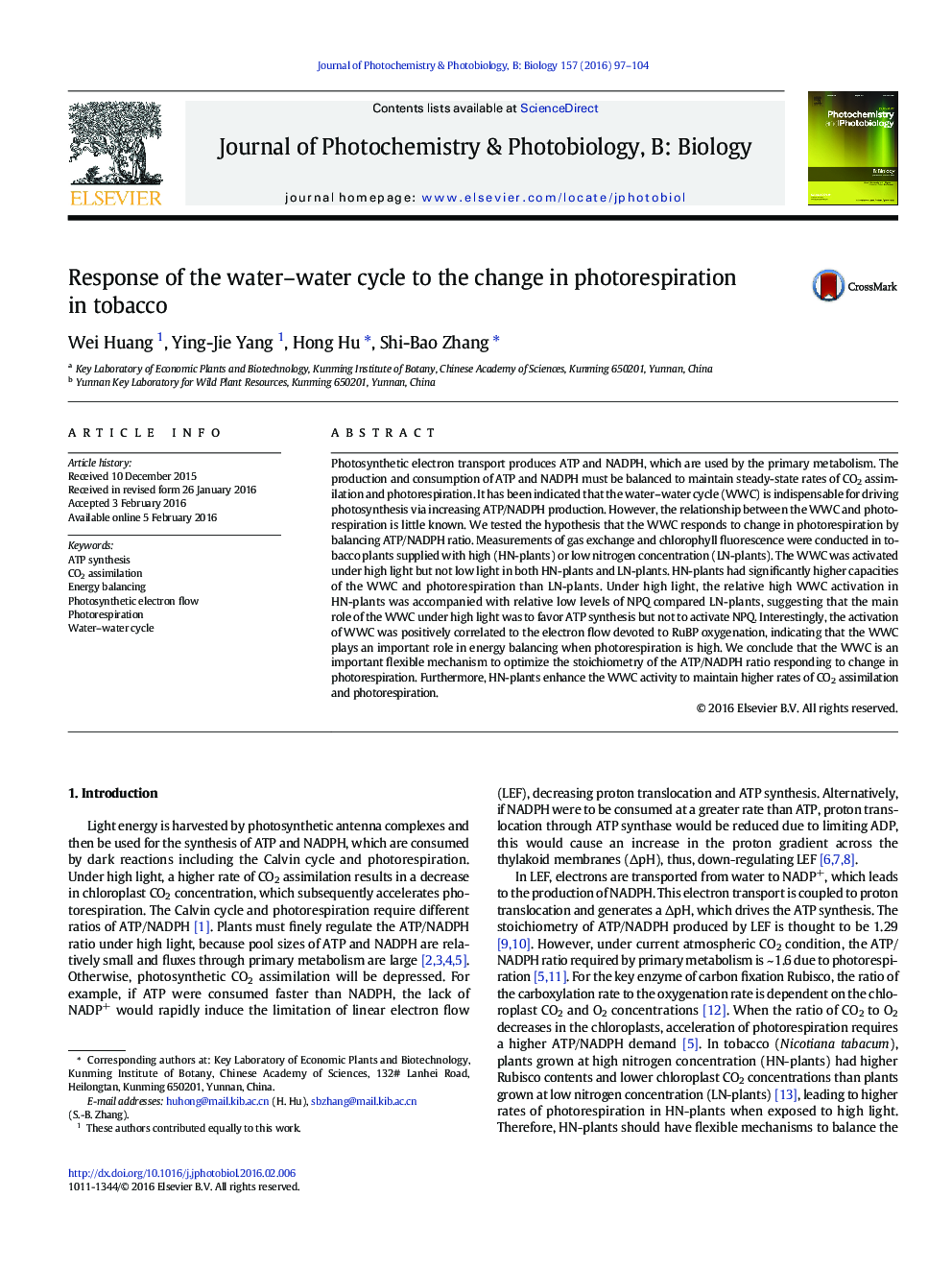 Response of the water–water cycle to the change in photorespiration in tobacco