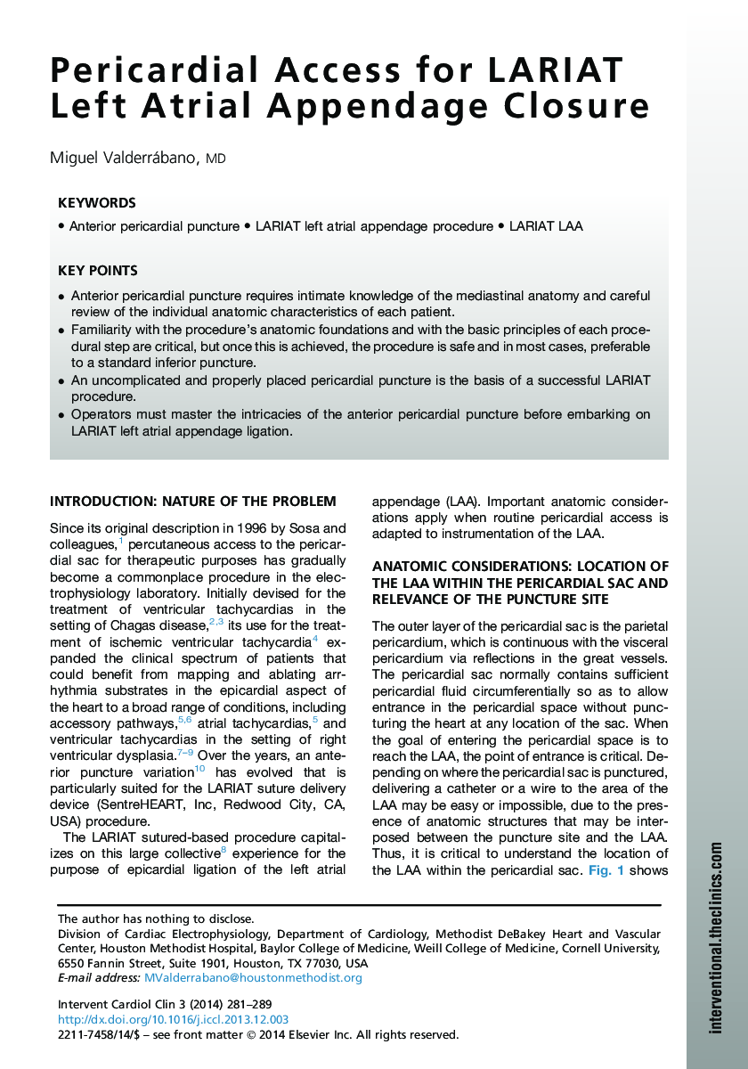 Pericardial Access for LARIAT Left Atrial Appendage Closure