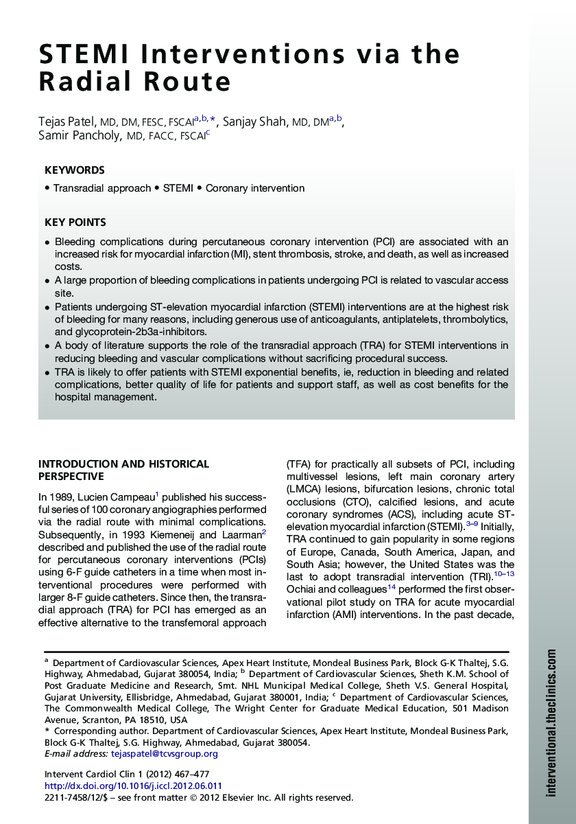 STEMI Interventions via the Radial Route