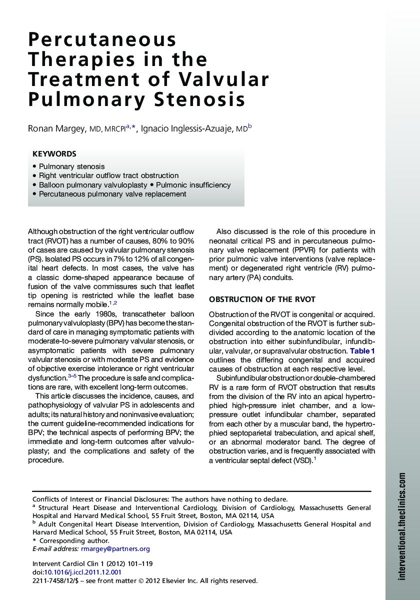 Percutaneous Therapies in the Treatment of Valvular Pulmonary Stenosis