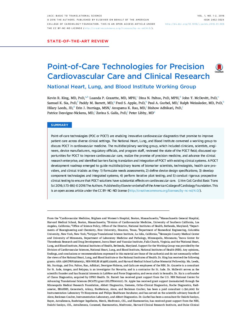 Point-of-Care Technologies for Precision Cardiovascular Care and Clinical Research : National Heart, Lung, and Blood Institute Working Group