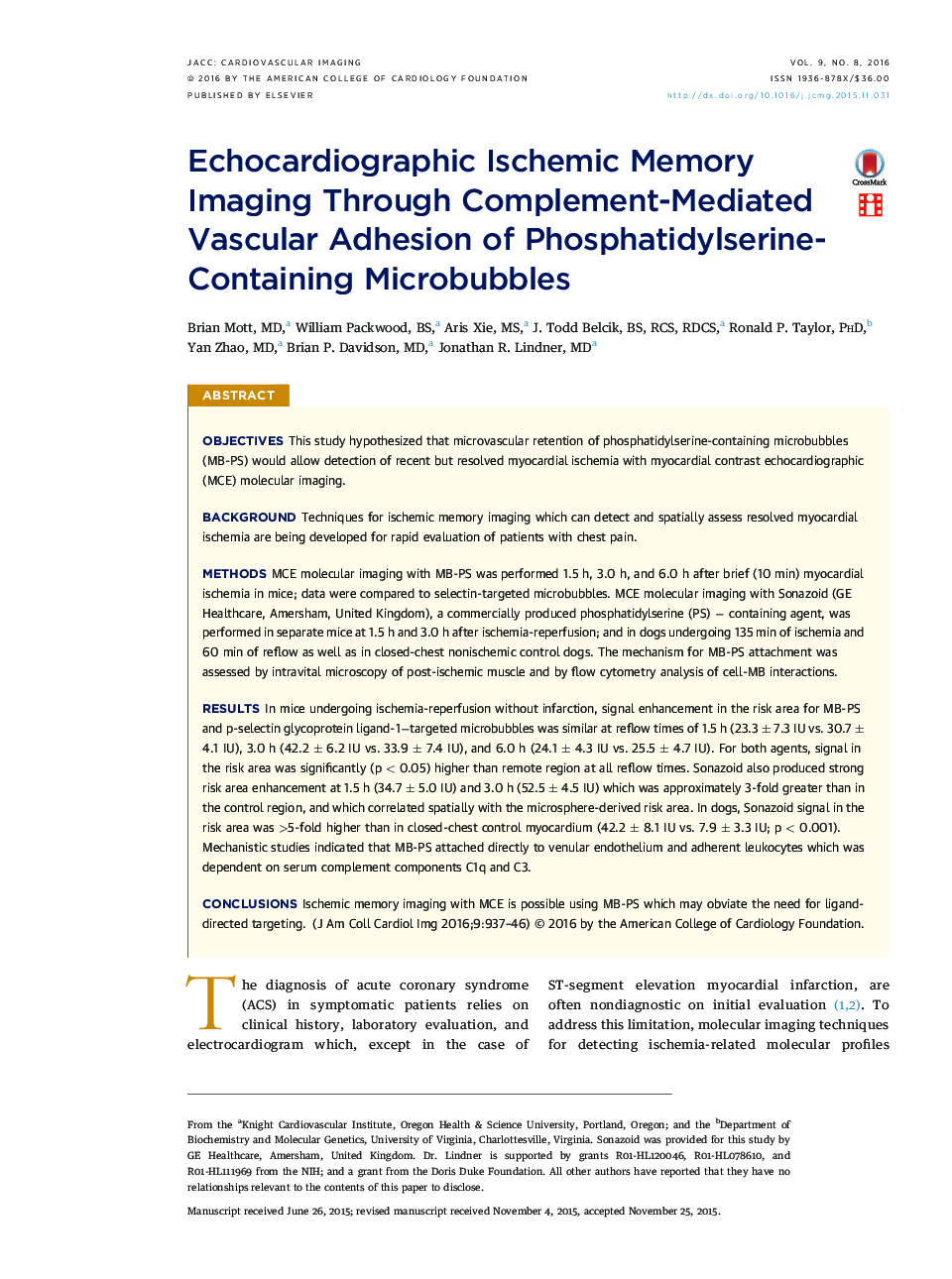Echocardiographic Ischemic Memory Imaging Through Complement-Mediated Vascular Adhesion of Phosphatidylserine-Containing Microbubbles 