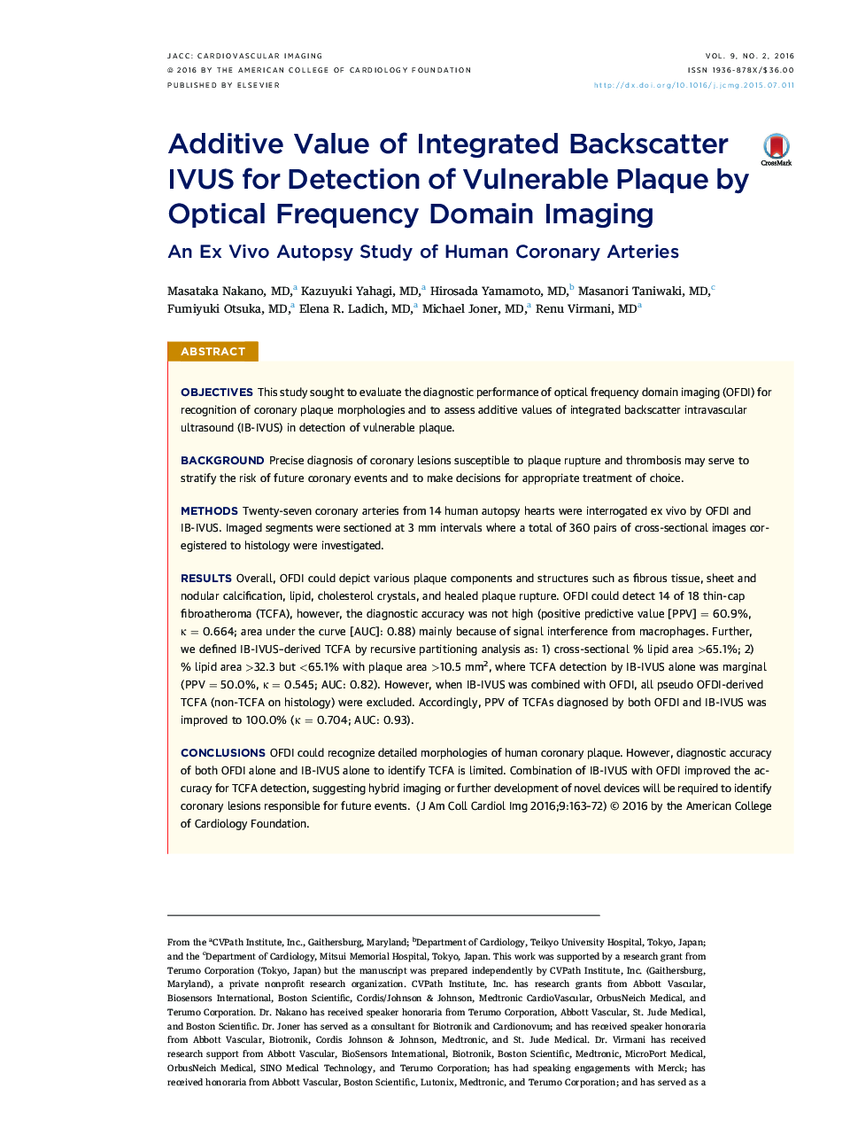Additive Value of Integrated Backscatter IVUS for Detection of Vulnerable Plaque by Optical Frequency Domain Imaging : An Ex Vivo Autopsy Study of Human Coronary Arteries