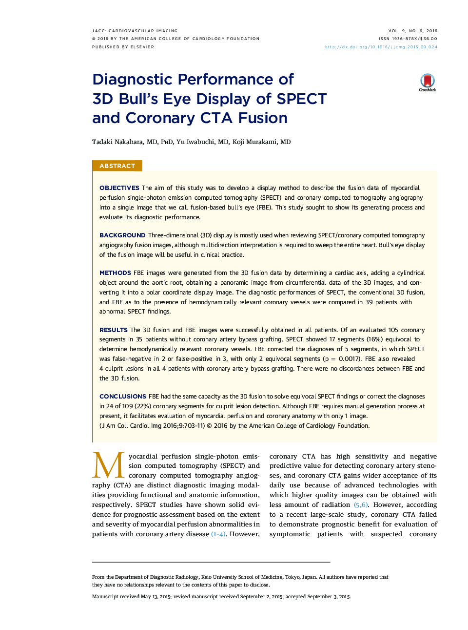 Diagnostic Performance of 3D Bull’s Eye Display of SPECT and Coronary CTA Fusion 