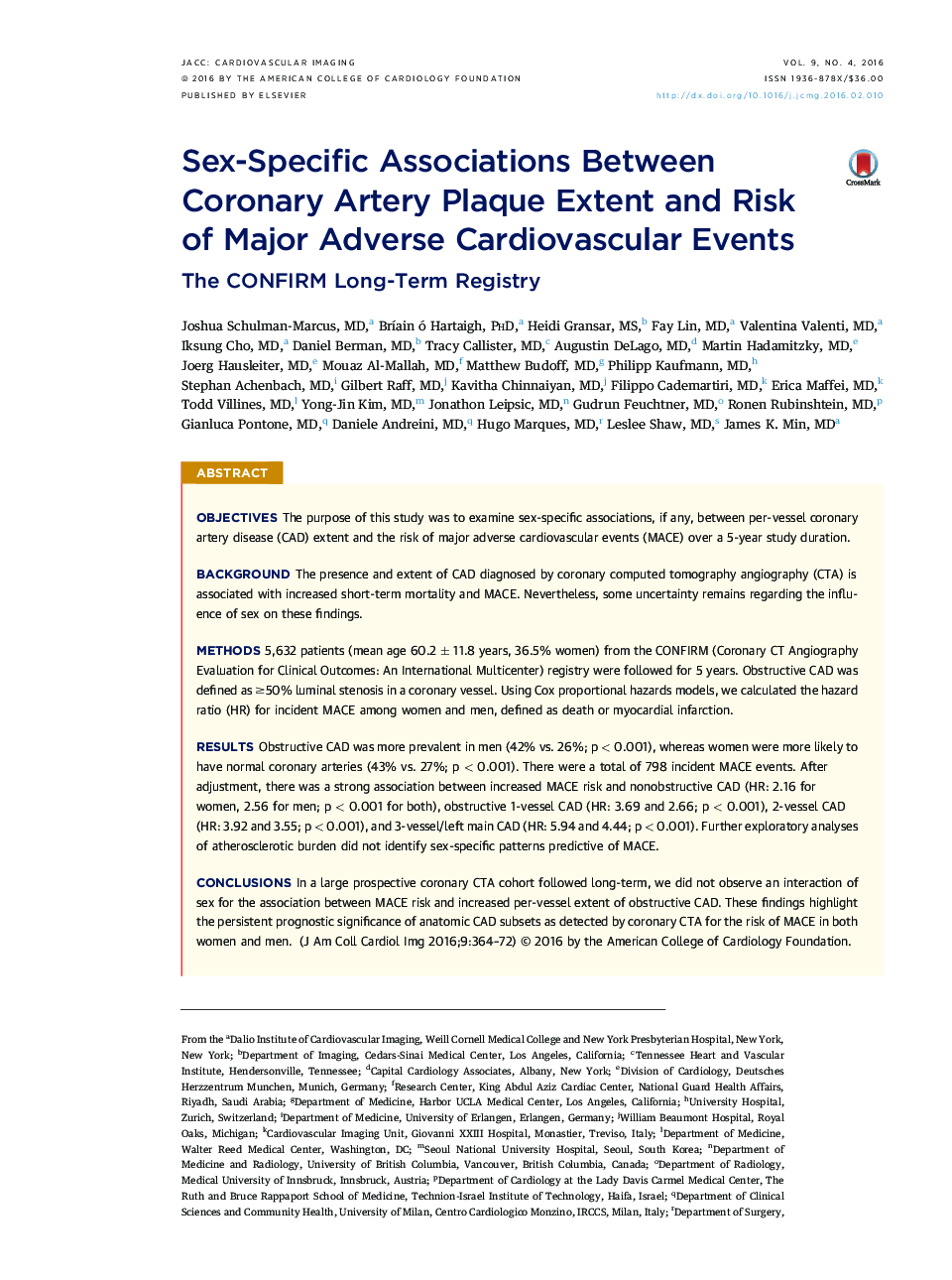 Sex-Specific Associations Between Coronary Artery Plaque Extent and Risk of Major Adverse Cardiovascular Events : The CONFIRM Long-Term Registry