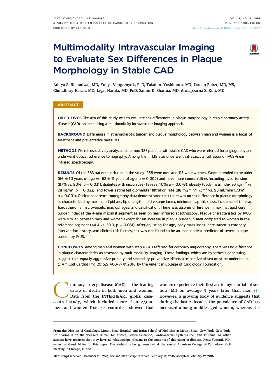 Multimodality Intravascular Imaging to Evaluate Sex Differences in Plaque Morphology in Stable CAD 