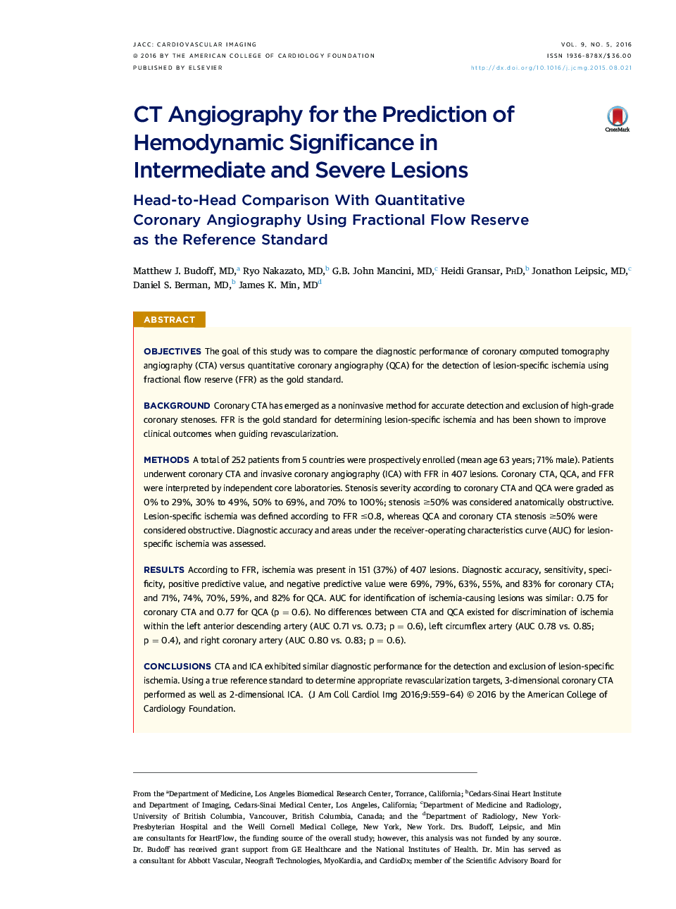CT Angiography for the Prediction of Hemodynamic Significance in Intermediate and Severe Lesions : Head-to-Head Comparison With Quantitative Coronary Angiography Using Fractional Flow Reserve as the Reference Standard