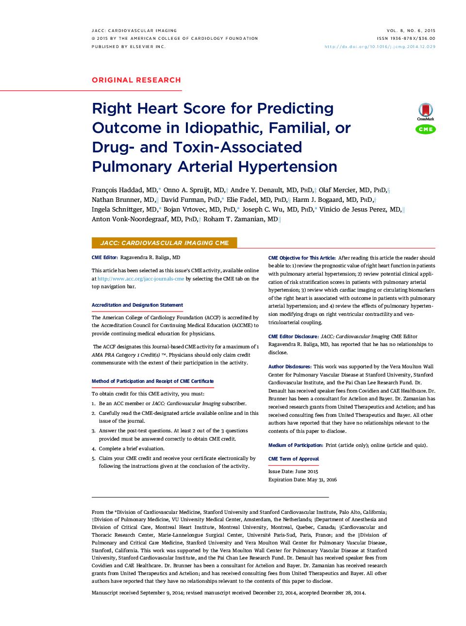 Right Heart Score for Predicting Outcome in Idiopathic, Familial, or Drug- and Toxin-Associated Pulmonary Arterial Hypertension 