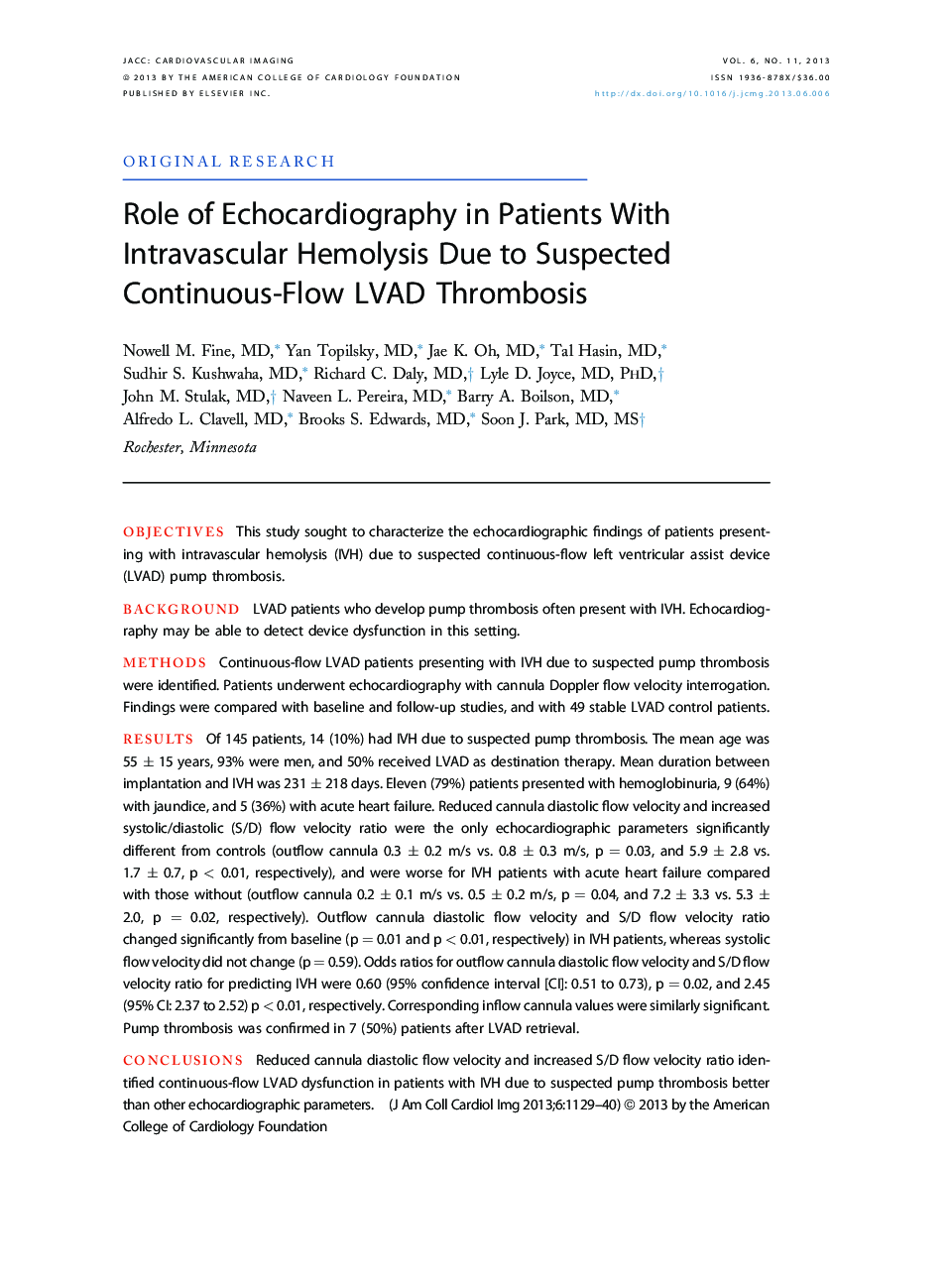 Role of Echocardiography in Patients With Intravascular Hemolysis Due to Suspected Continuous-Flow LVAD Thrombosis 