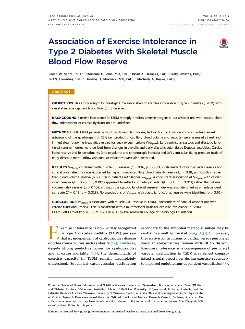 انجمن ناتوانی ورزش در دیابت نوع 2 با استفاده از رگهای جریان خون عضلانی اسکلتی 