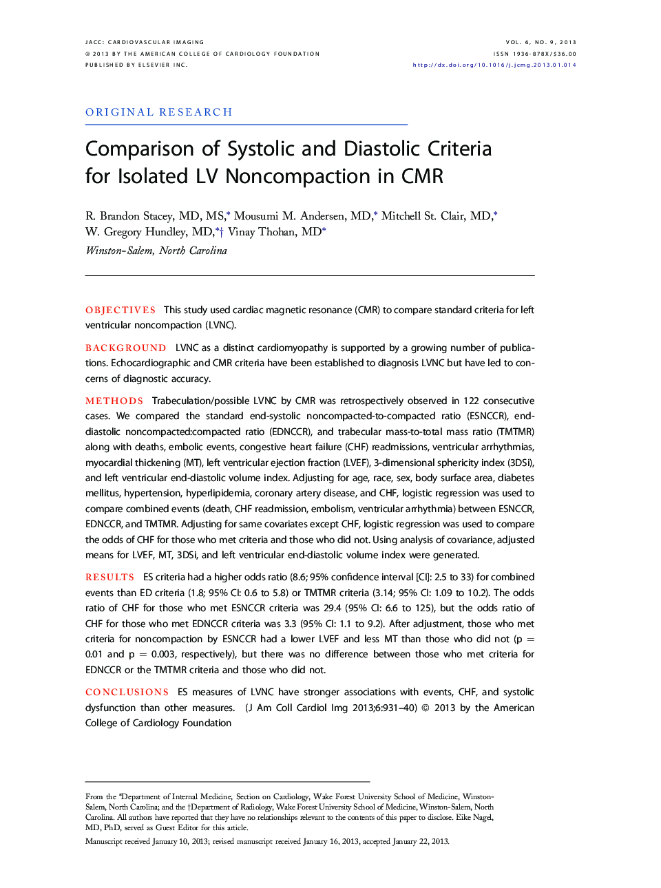 Comparison of Systolic and Diastolic Criteria for Isolated LV Noncompaction in CMR 