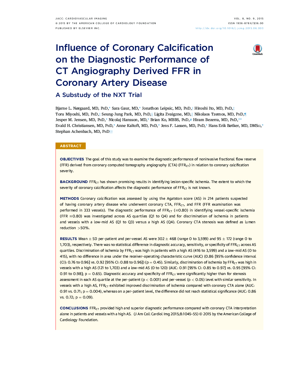 Influence of Coronary Calcification on the Diagnostic Performance of CT Angiography Derived FFR in Coronary Artery Disease : A Substudy of the NXT Trial