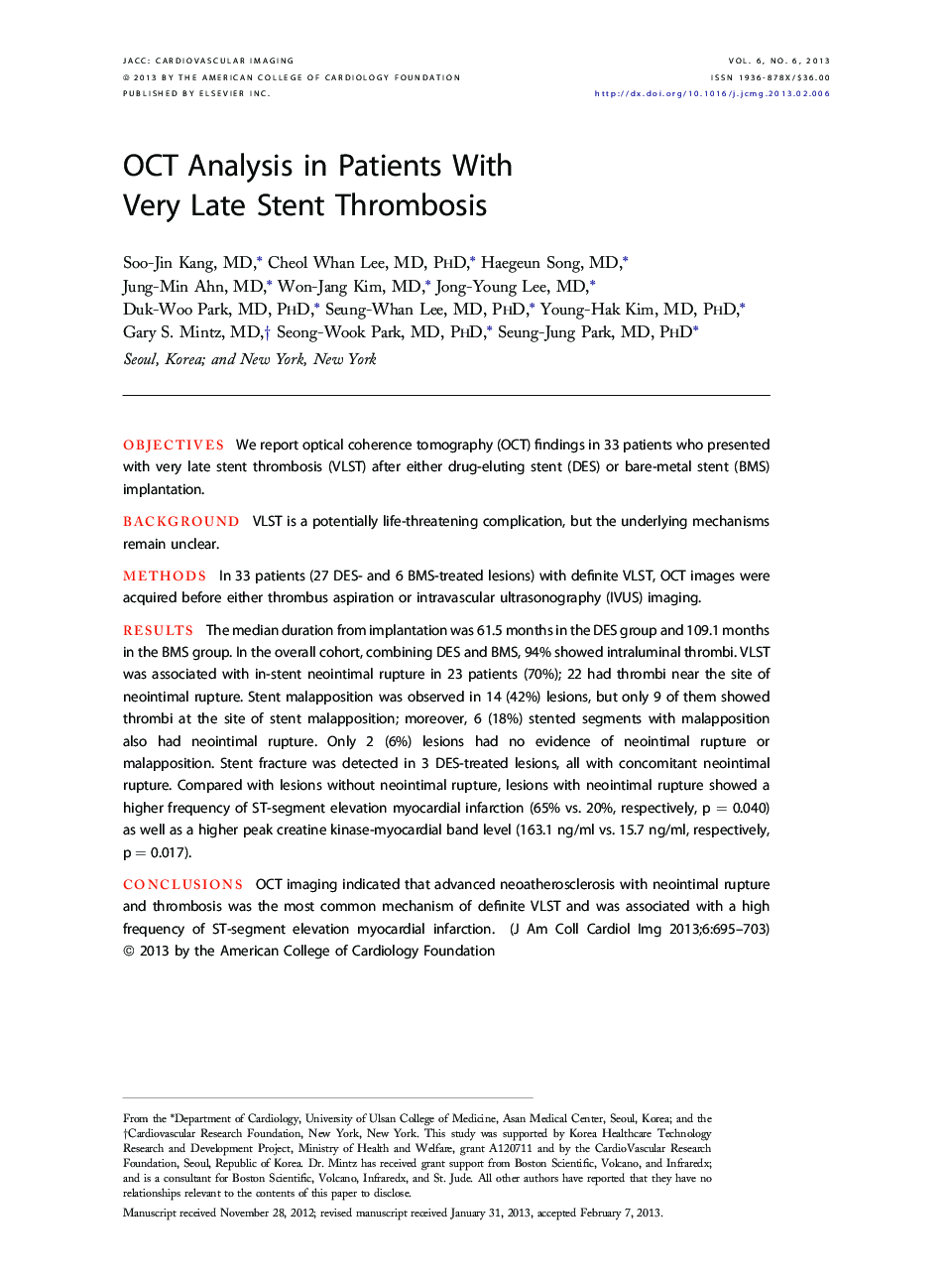 OCT Analysis in Patients With Very Late Stent Thrombosis 