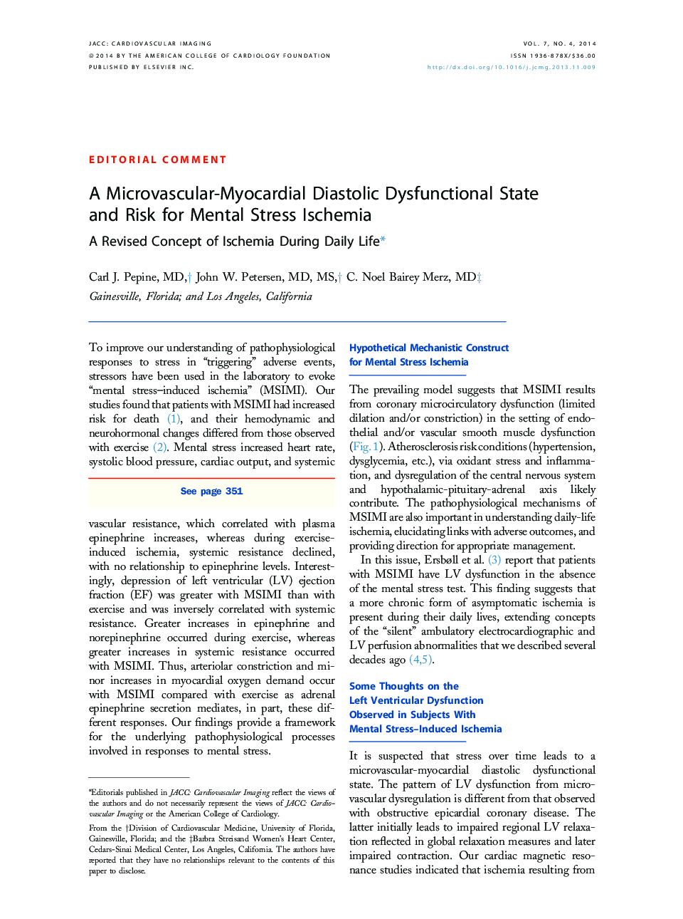 A Microvascular-Myocardial Diastolic Dysfunctional State and Risk for Mental Stress Ischemia