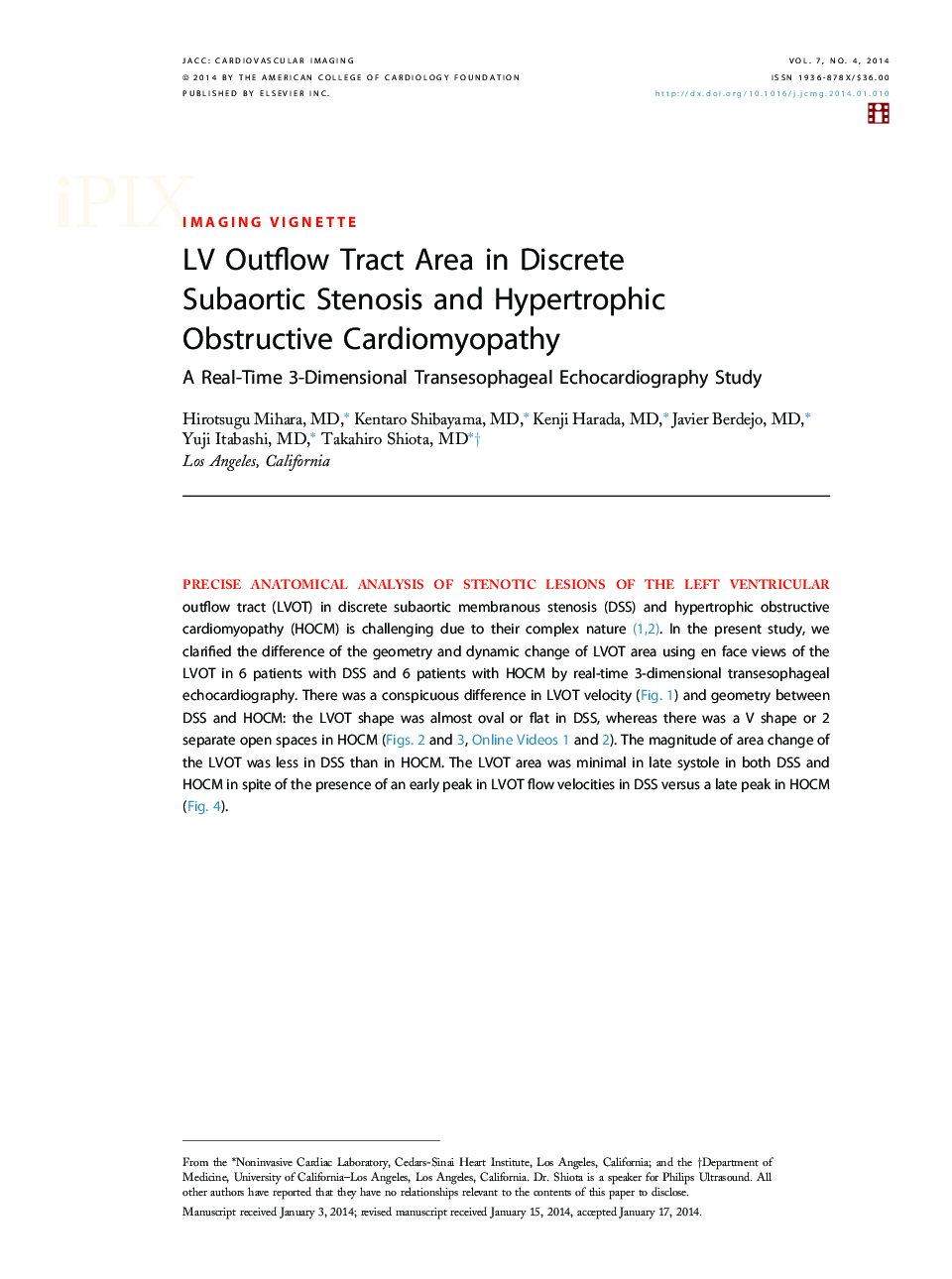 LV Outflow Tract Area in Discrete Subaortic Stenosis and Hypertrophic Obstructive Cardiomyopathy