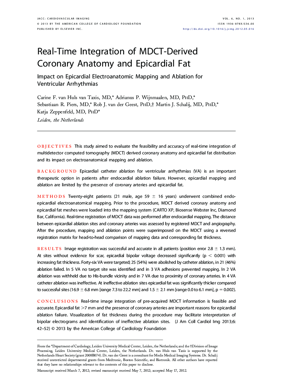 Real-Time Integration of MDCT-Derived Coronary Anatomy and Epicardial Fat : Impact on Epicardial Electroanatomic Mapping and Ablation for Ventricular Arrhythmias