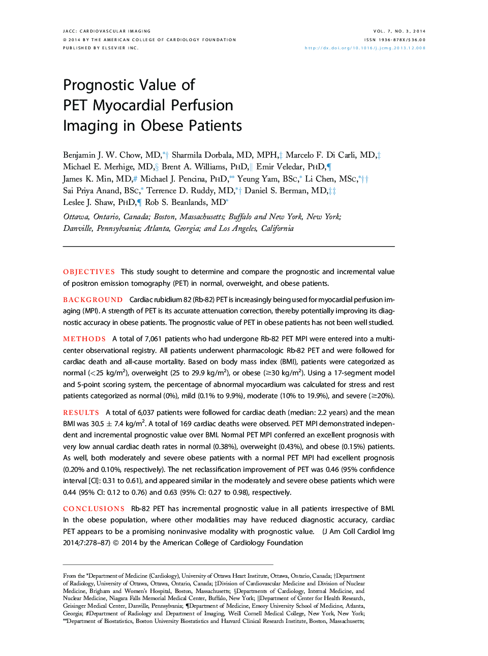 Prognostic Value of PET Myocardial Perfusion Imaging in Obese Patients 