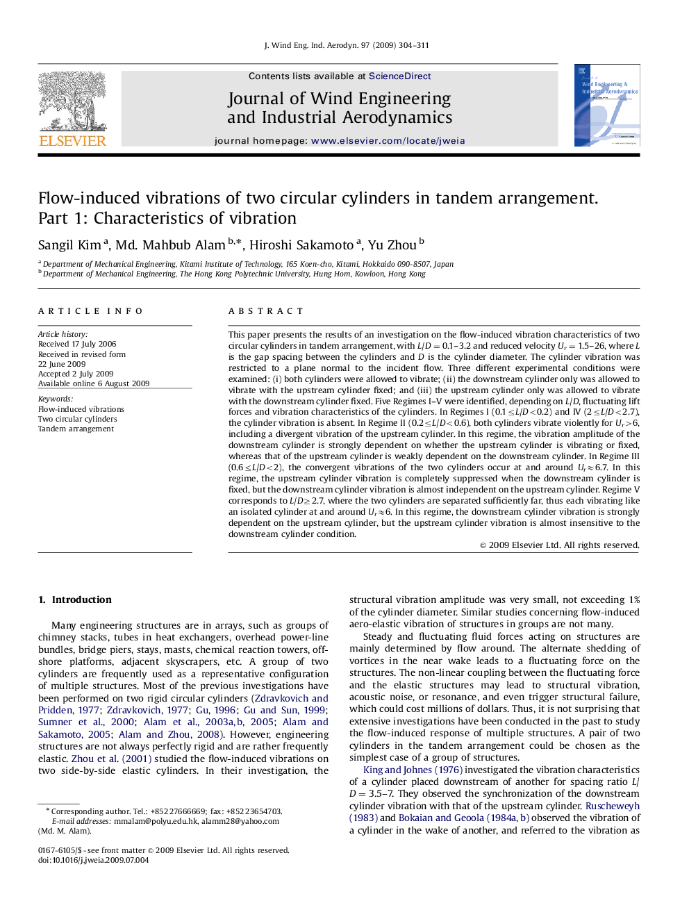 Flow-induced vibrations of two circular cylinders in tandem arrangement. Part 1: Characteristics of vibration