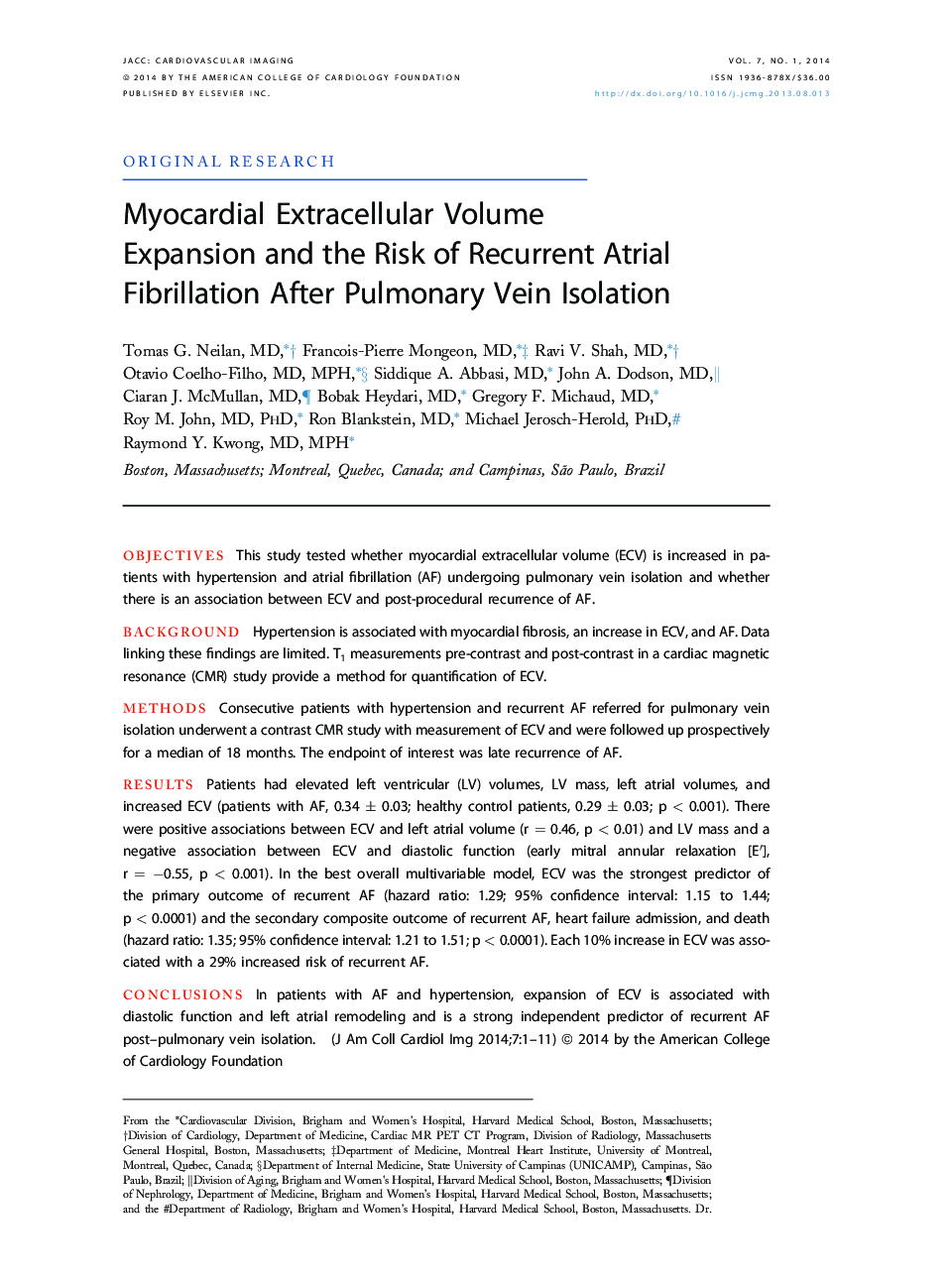 Myocardial Extracellular Volume Expansion and the Risk of Recurrent Atrial Fibrillation After Pulmonary Vein Isolation 